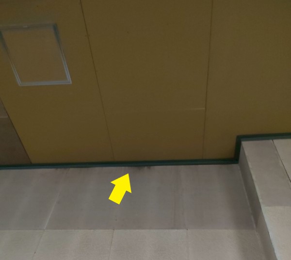 倉庫の雨漏れ　壁にも伝っている